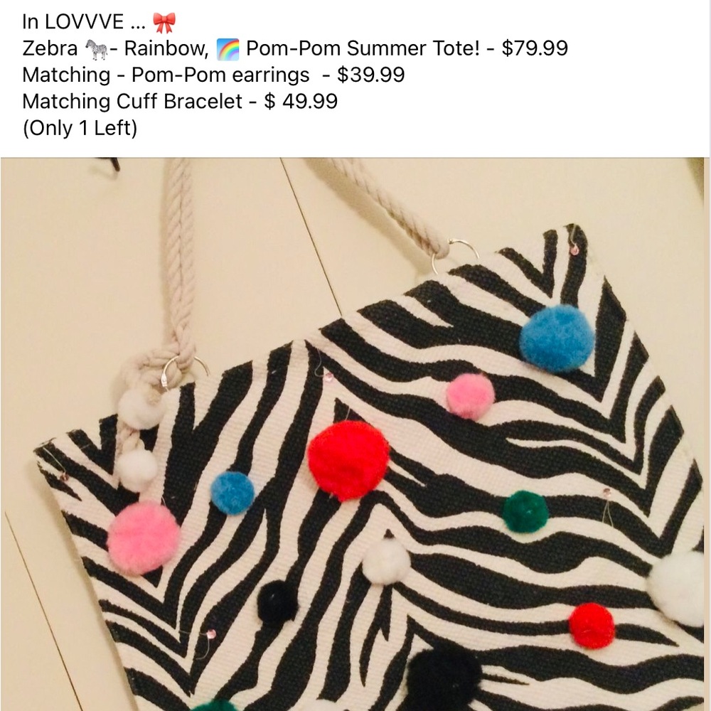 Zebra Rainbow Summer Pom-Pom Tote!